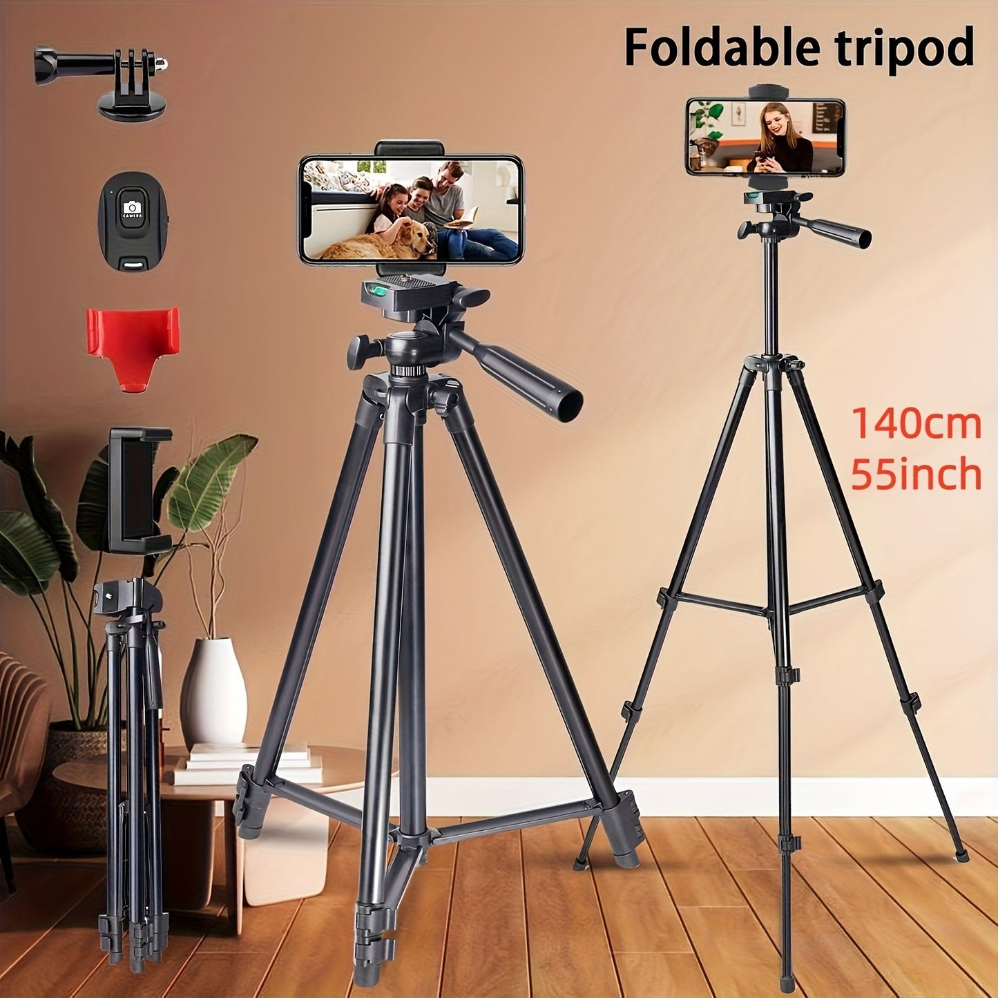 55 Inch Aluminum Tripod with Pistol Grip Head | Dual-Use Phone & Camera Travel Stand for iPhone Android DSLR Mirrorless Action Cam