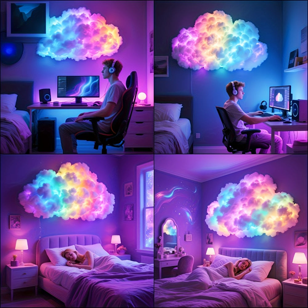 Cloud Night Light 3D RGB, DIY Thunder Cloud Lamp with Music Sync & Color Changing LED, USB Powered