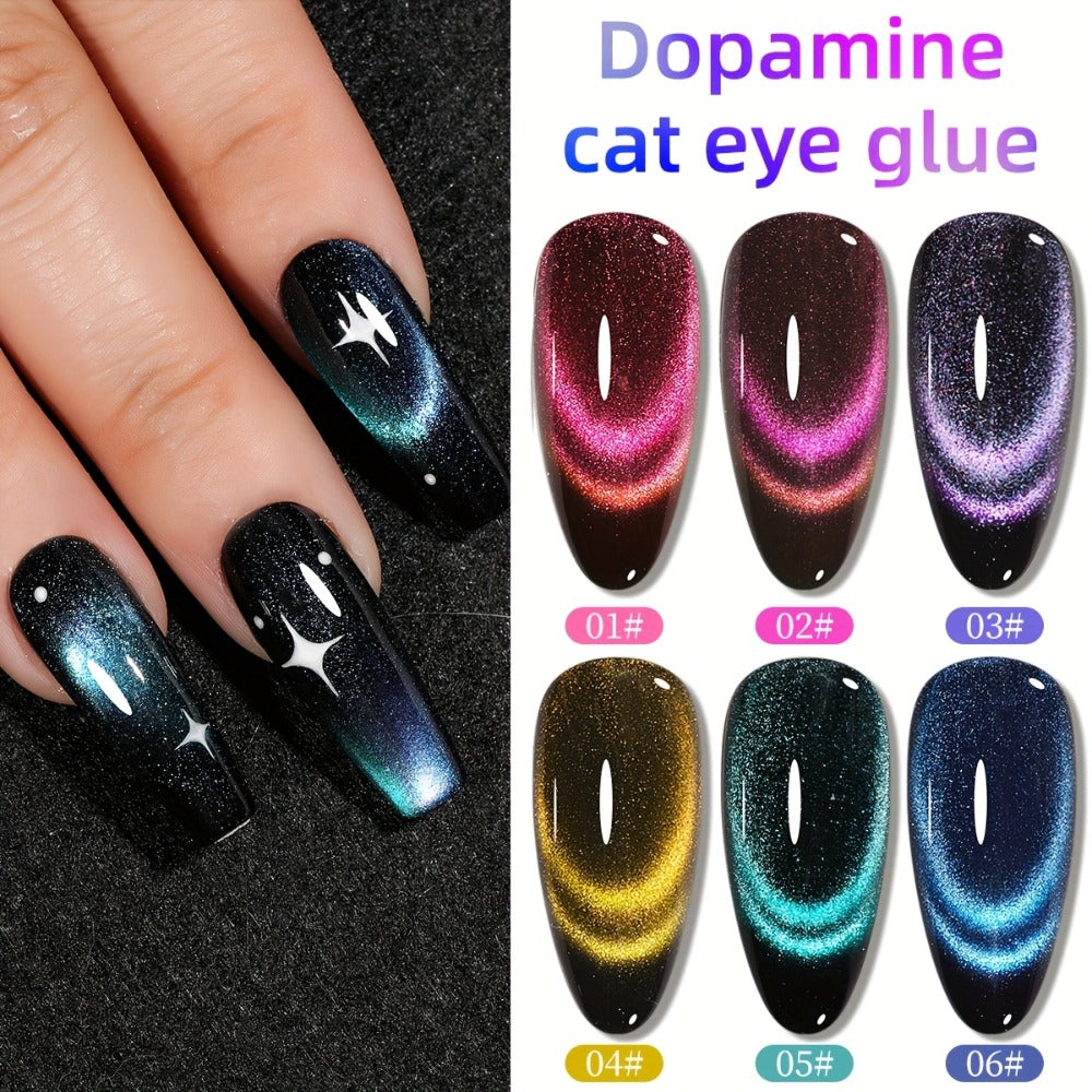 Dopamine Cat Eye Gel Polish Set with Six Magnetic Colors and Photo Frame Bottles for UV LED Nail Art