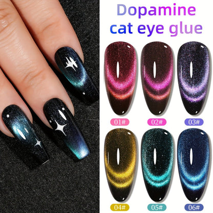 Dopamine Cat Eye Gel Polish Set with Six Magnetic Colors and Photo Frame Bottles for UV LED Nail Art