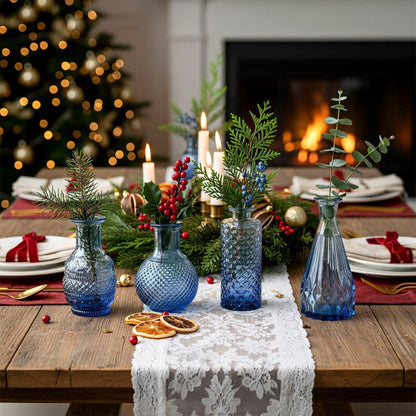 Bud Vases Set of 18 Blue Vintage Glass Small Flower Vases for Centerpieces – Rustic Farmhouse Table Decor for Home, Wedding