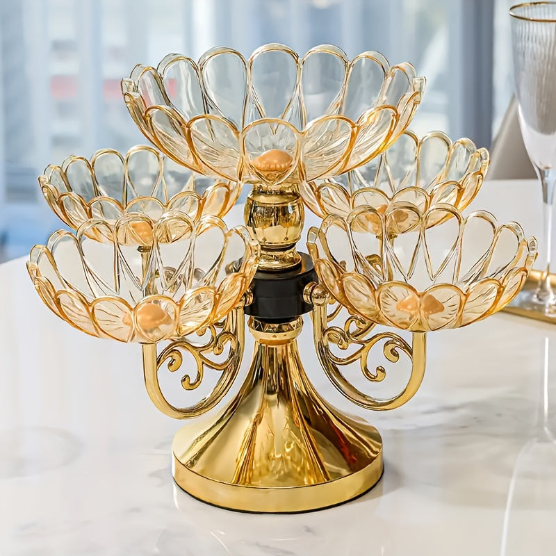Crystal Rotating Fruit Plate Set 5-Tier – Luxury Round Multi-Layer Snack Candy Dish Bowl for Living Room Coffee Table Home Decor European