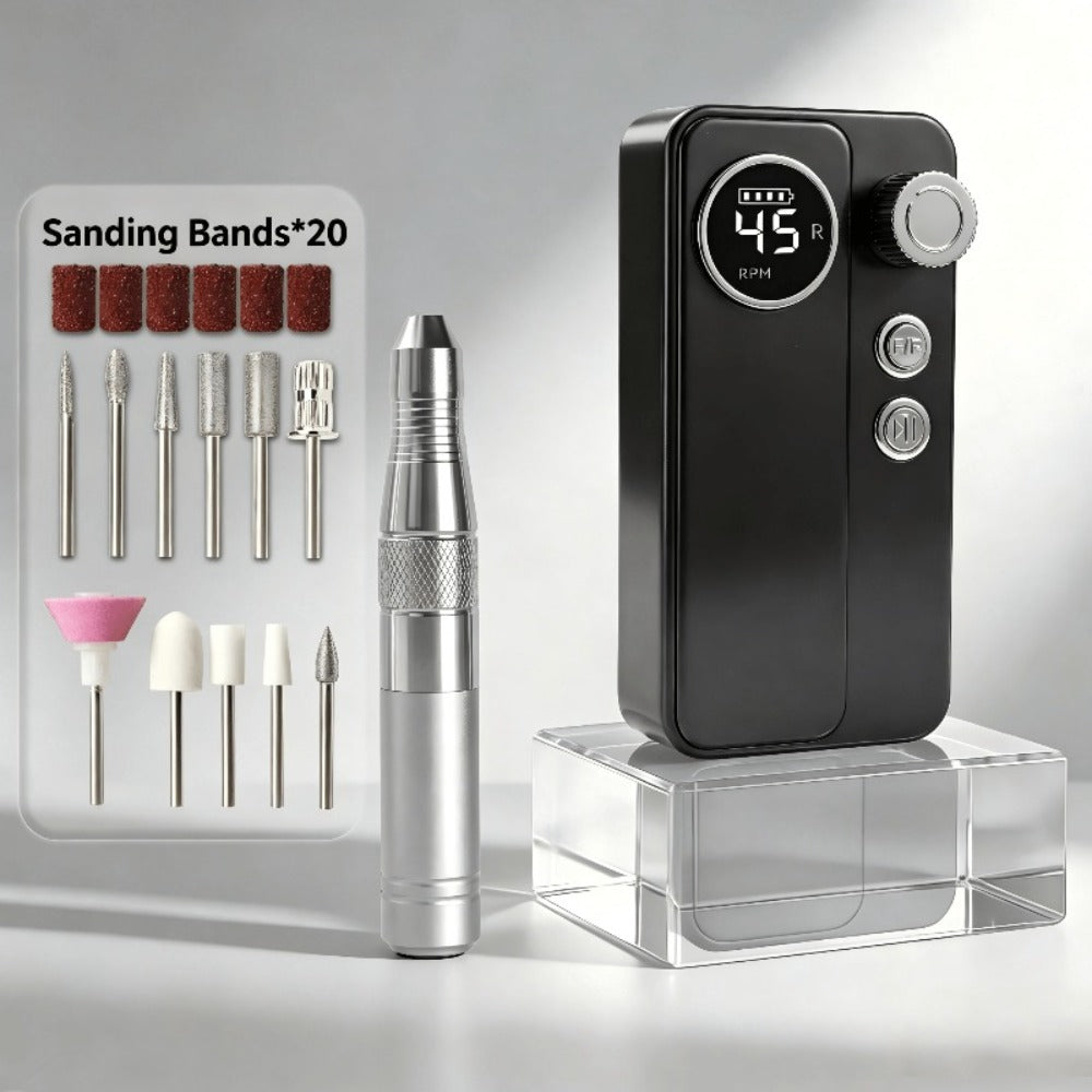 Cordless Electric Nail Drill Machine Rechargeable Professional E-File 11 Bits 20 Sanding Discs High Speed Acrylic Gel Natural Nails
