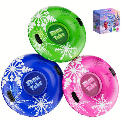 Inflatable Snow Tubes Set of 3 – Heavy-Duty PVC Sled Tubes 36 & 40 Inch with Anti-Slip Handles, Portable Winter Snow Sleds for Kids