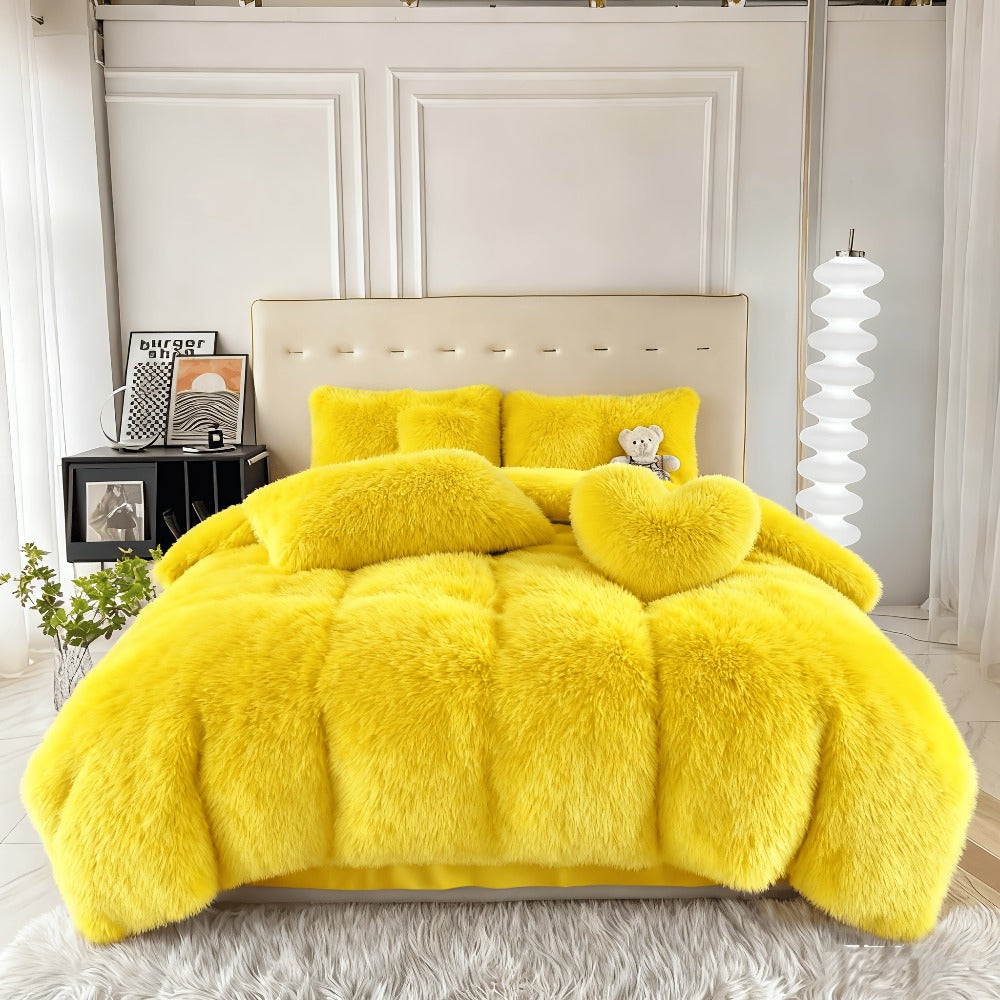 Velvet Duvet Cover Set Fluffy Plush Bedding Minimalist Solid Color, Carved Velvet Quilt Cover with Pillow Shams