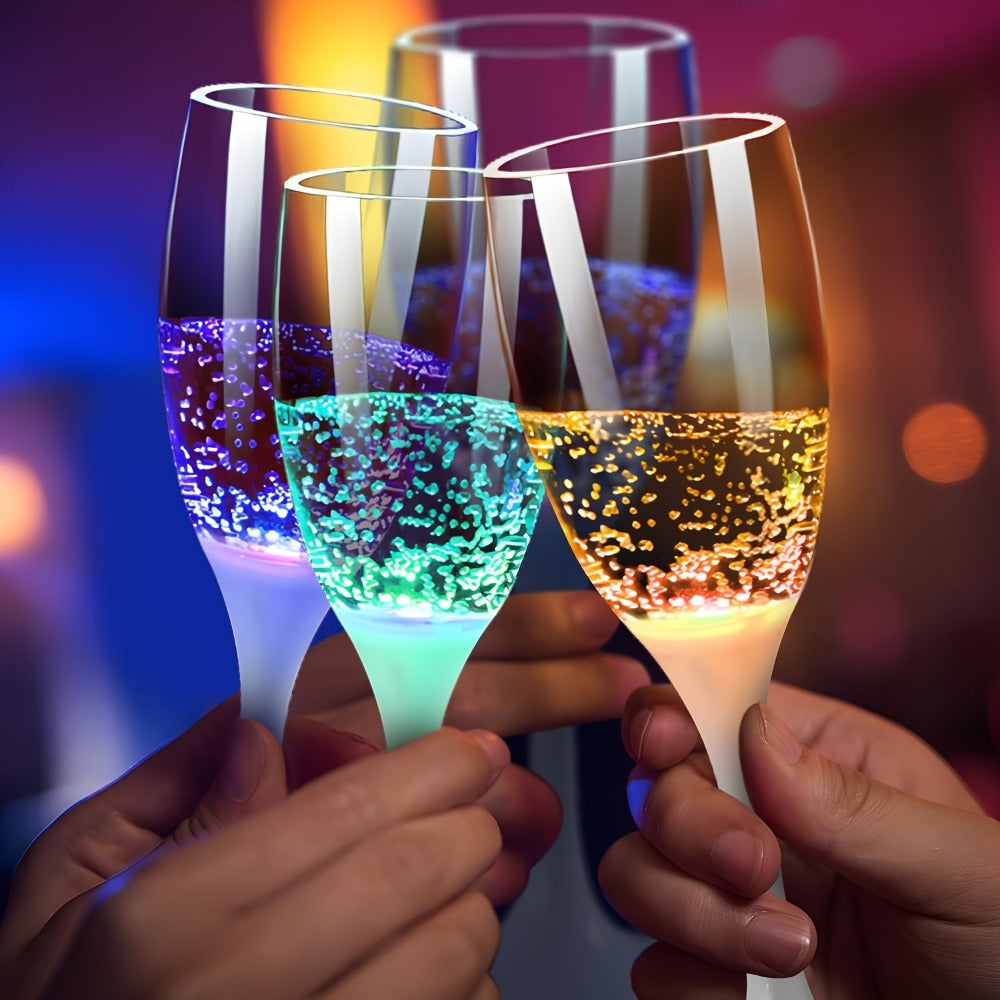 LED Light-Up Champagne Flutes, 6-Piece Color-Changing Plastic Party Glass Set for Birthdays, Weddings and Holiday Celebrations