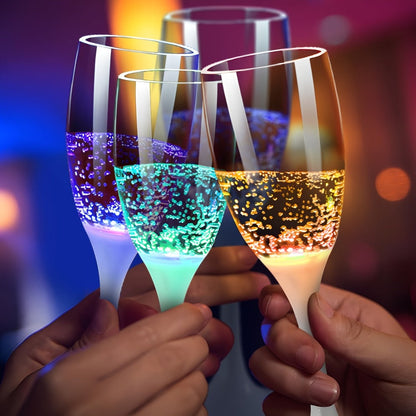 LED Light-Up Champagne Flutes, 6-Piece Color-Changing Plastic Party Glass Set for Birthdays, Weddings and Holiday Celebrations