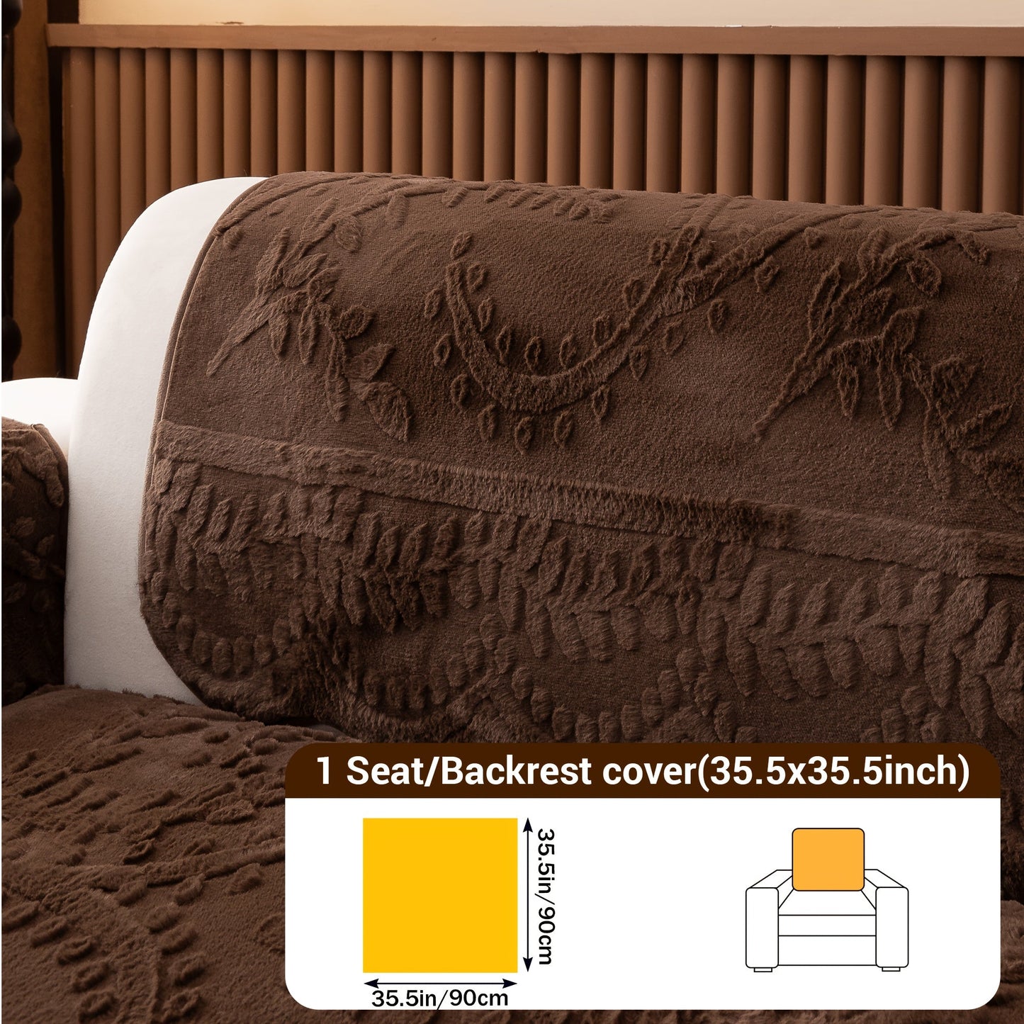 Sofa Cover Quilted Plush-Texture Panels in 35.5-Inch Width for 1 to 4 Seats, Backrest or Armrest