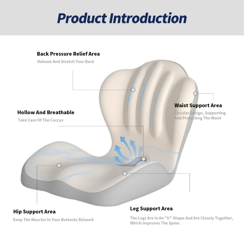 Hip & Lumbar Support Seat Cushion Ergonomic Memory Foam – Breathable High-Density Back Support Pillow for Office Chair