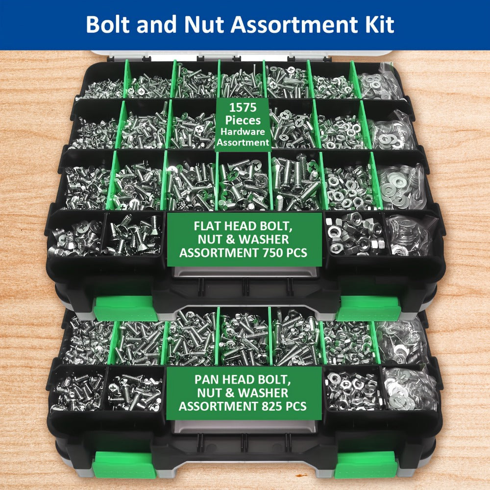 1575pcs 304 Stainless Steel Nuts and Bolts Assortment Kit for Entryways, Bedrooms and Living Spaces