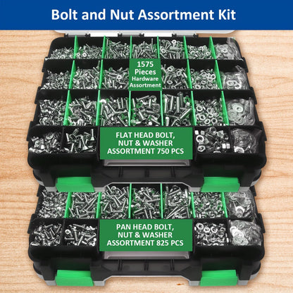 1575pcs 304 Stainless Steel Nuts and Bolts Assortment Kit for Entryways, Bedrooms and Living Spaces