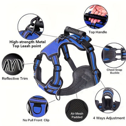 Walking Dog Harness and 5-Foot Leash Set in Five Colors and XS–XL with Front Clip, Top Clip and Handle