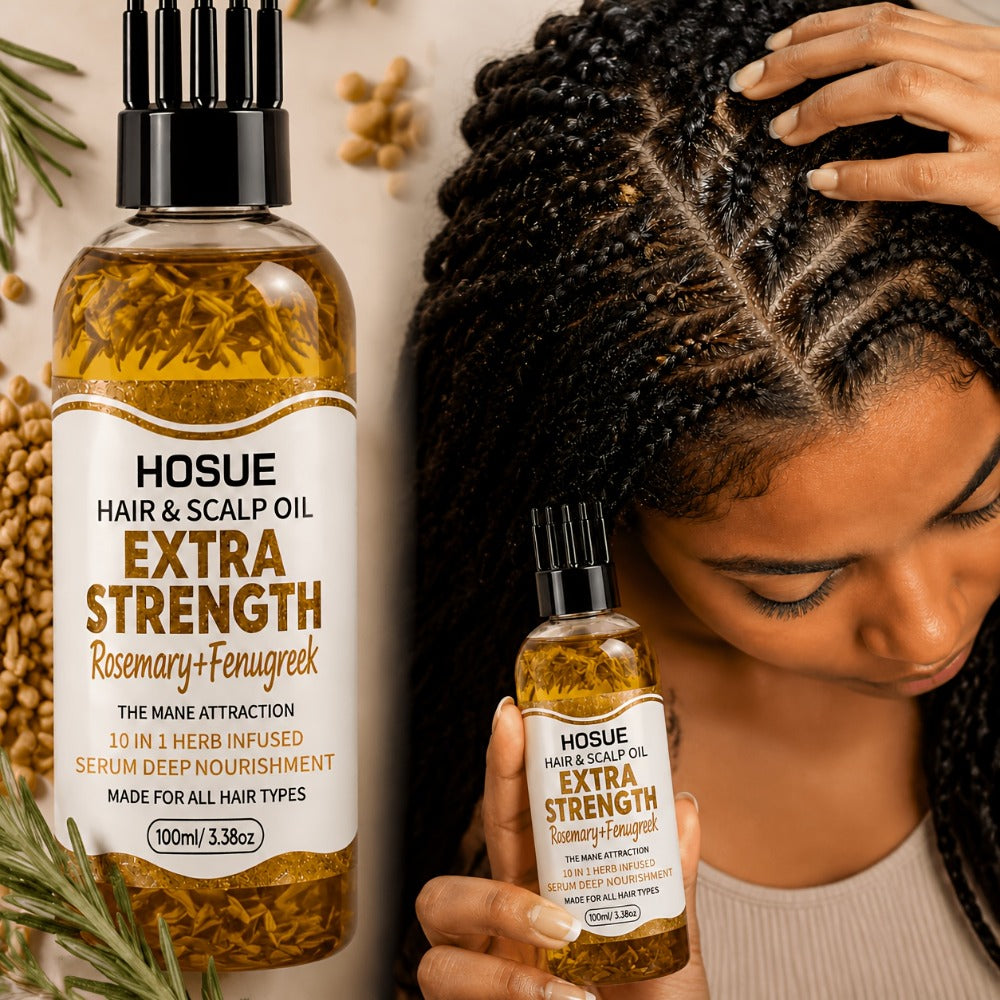 Rosemary and Fenugreek 10-in-1 Hair and Scalp Oil, 100ml Dropper Bottle with Ten Printed Botanical Oils