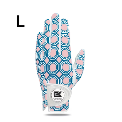 Women's Golf Gloves Left Hand with Ball Marker – All-Weather Grip Leather Golf Glove for Ladies Right-Handed Golfers, Colorful Design