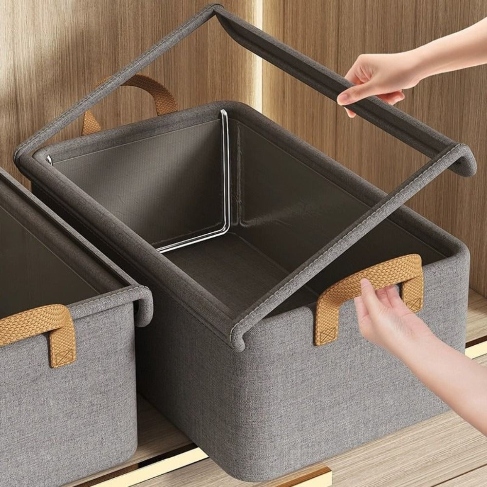 Foldable Fabric Storage Box with Side Handles, 47 x 28 x 20cm Size and Three Color Options