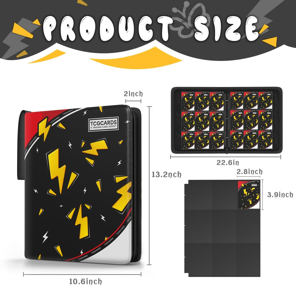 Trading Card Binder 900 Pockets with 50 Removable Sleeves – PU Leather Zipper Album for Pokemon MTG Sports YuGiOh Cards