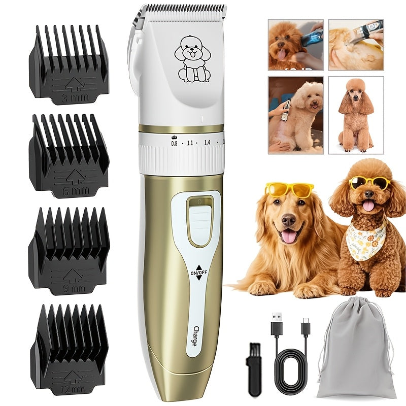 Pet Hair Clipper Kit, KALHELA USB-Rechargeable Trimmer with Ceramic Blade and Eight Color or Accessory Options
