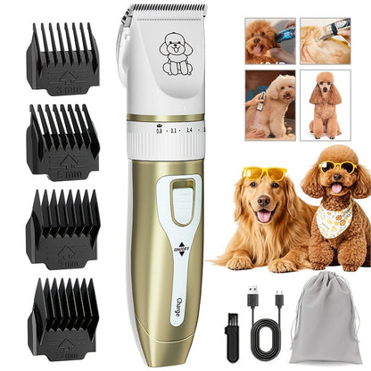 Pet Hair Clipper Kit, KALHELA USB-Rechargeable Trimmer with Ceramic Blade and Eight Color or Accessory Options
