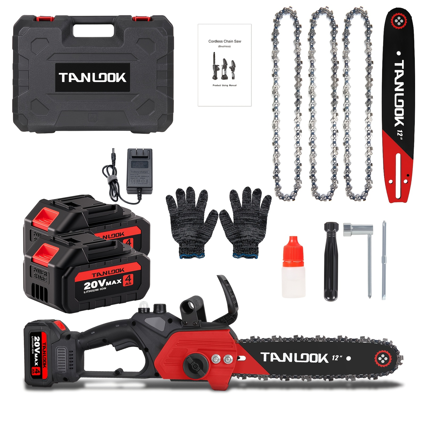 12-Inch Cordless Electric Chainsaw Kit in Five Colors with One- or Two-Battery and Two- or Three-Chain Options