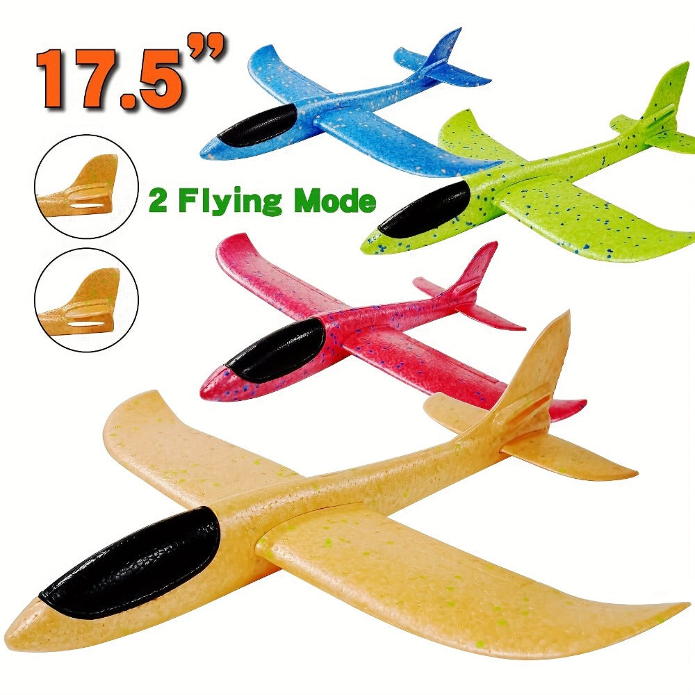Foam Glider Airplane Toy for Kids, 17.5 Inch Large Throwing Foam Plane with 2 Flying Modes, 4 or 6 Pack