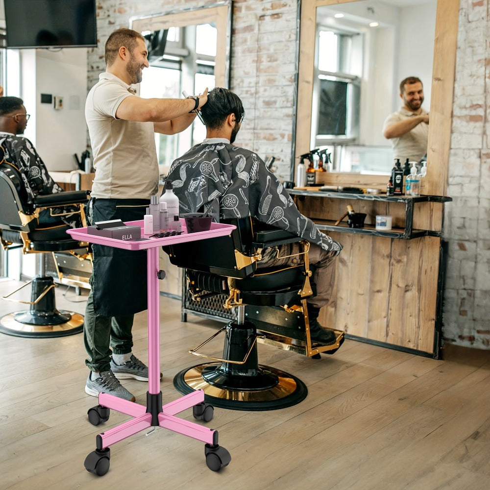 6-Color Premium Aluminum Salon Rolling Tray on Wheels – Adjustable Height Hairdresser Cart, Tattoo Tray, Spa Service Trolley for Nail Tech