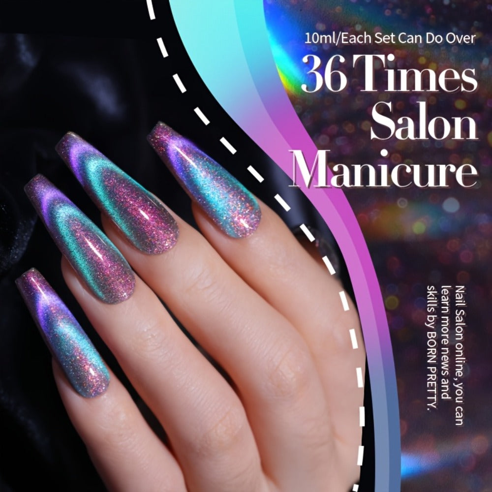 Gel Nail Polish BORN PRETTY 6-Piece 10ml Magnetic Cat-Eye Set with Double-Light Reflection