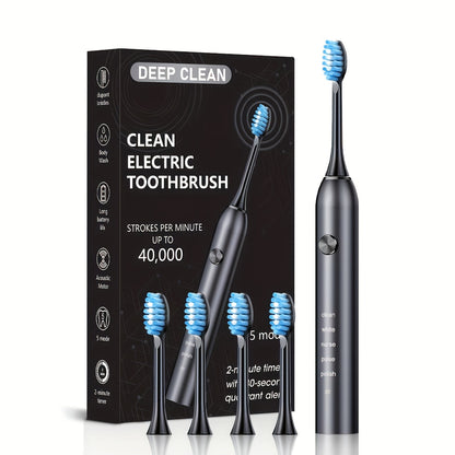 Electric Toothbrush with Five Modes, 40, 000 Vibrations per Minute, Type-C Charging and Four or Eight Heads