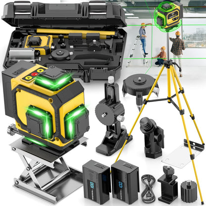 16-Line 4D Laser Level 360° Self-Leveling Cross Line Laser with Rechargeable Battery, Professional Rotary Laser for Construction