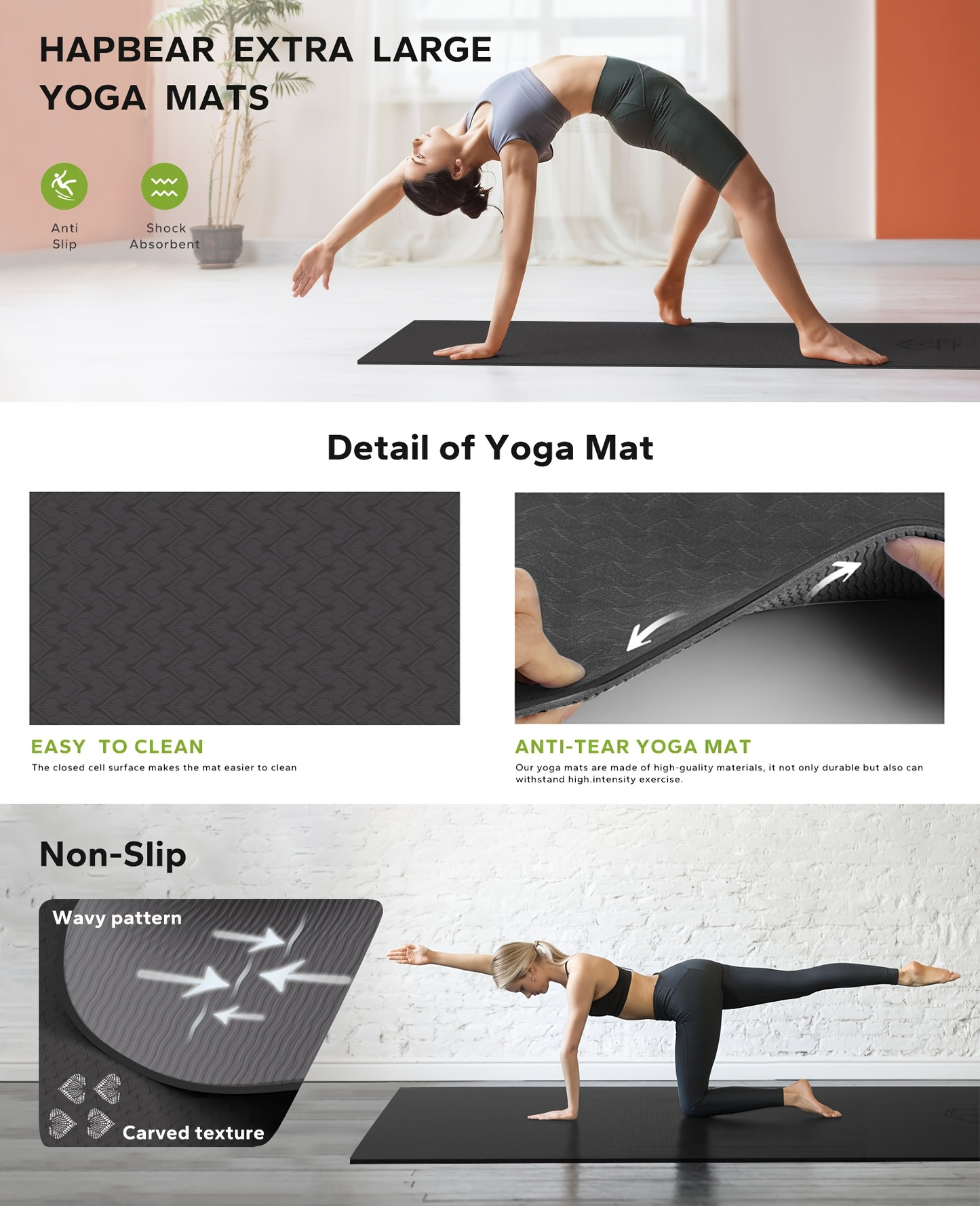 Extra Large Yoga Mat 6mm Thick – Non-Slip TPE Dual-Side Exercise Mat with Carry Bag for Yoga, Pilates, Stretching & Home Workouts
