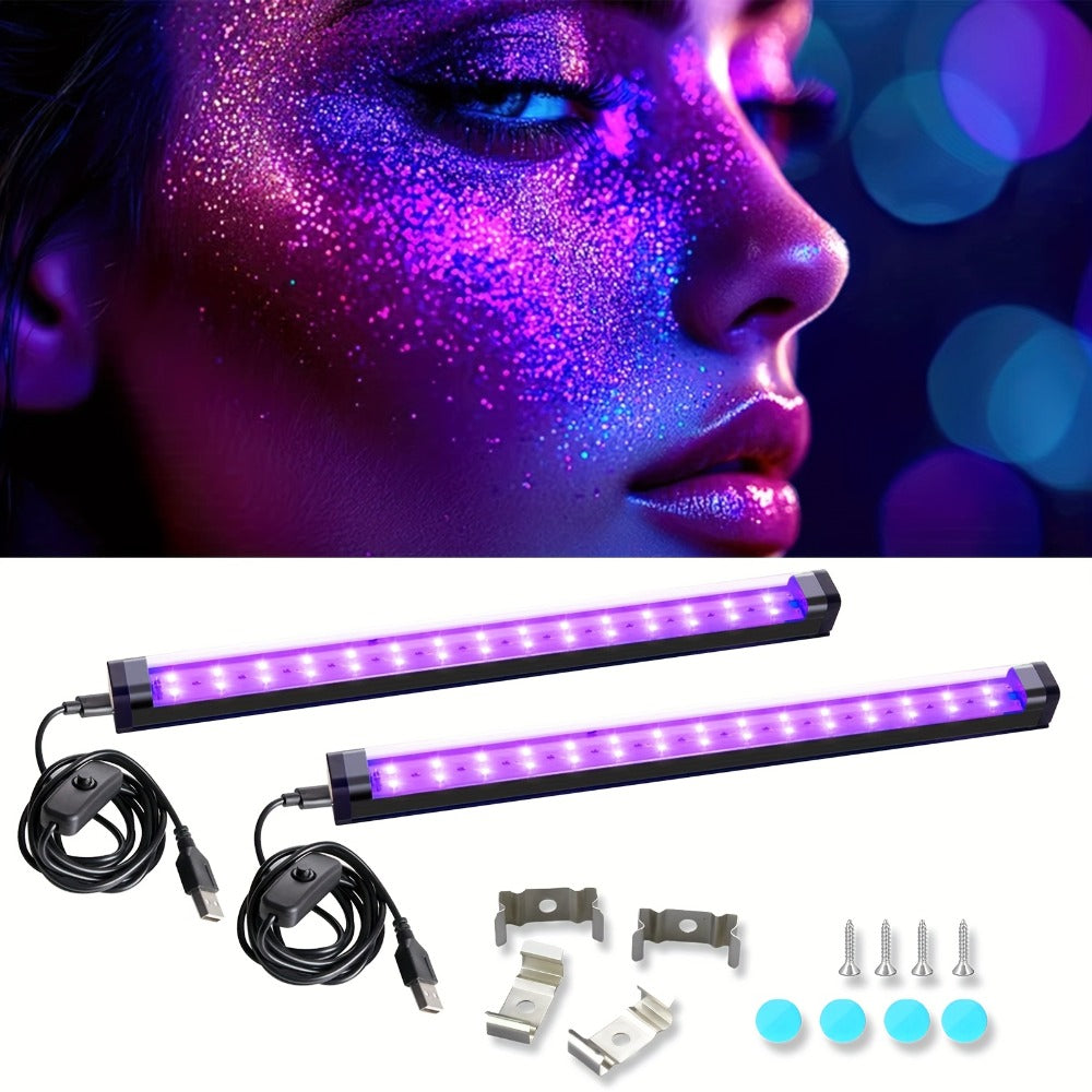 USB UV Black-Light Bar Set with Inline Switches, Mounting Hardware and 2-, 4-, 10-, 12- or 14-Pack Options