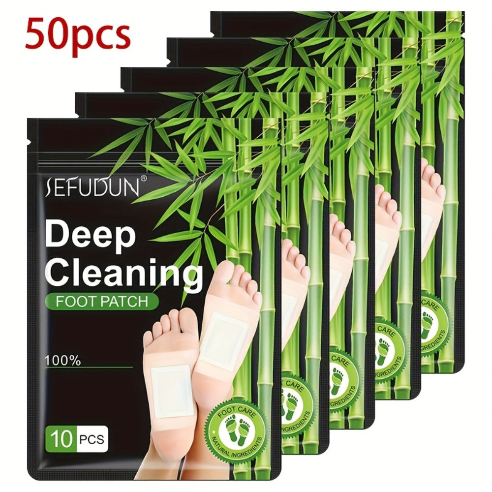 Foot Detox Patches Bamboo Charcoal & Ginger 50pcs 5 Bags – Deep Cleansing Overnight Foot Pads for Toxin Removal
