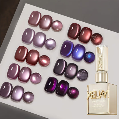 Purple Cat Eye Magnetic Gel Polish Set 9 Colors UV LED Soak Off | 3D Light-Shifting Effect 0.51oz Each Long Lasting Chip-Free | Salon & Home