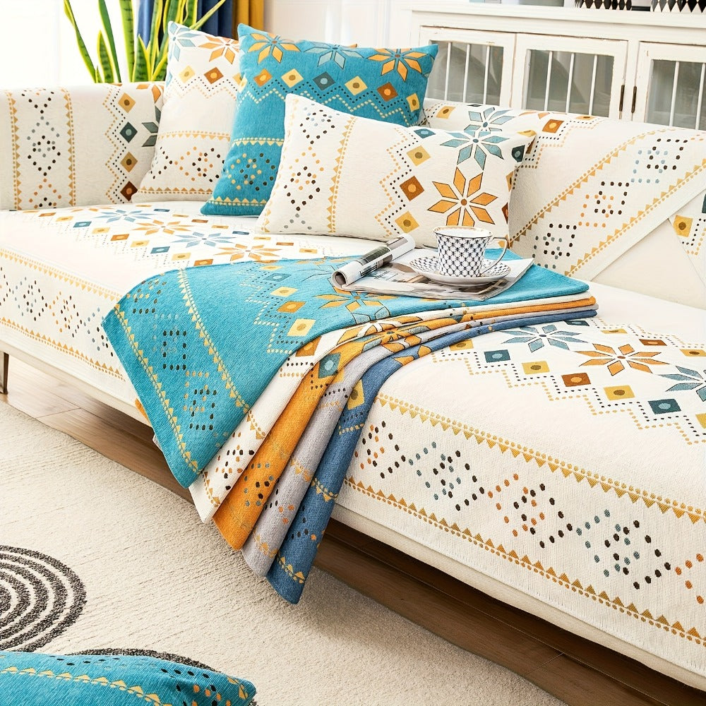 Sofa Cover Bohemian Border Panels for 2, 3 or 4-Seater Sofas and Backrest in Grey, White or Orange