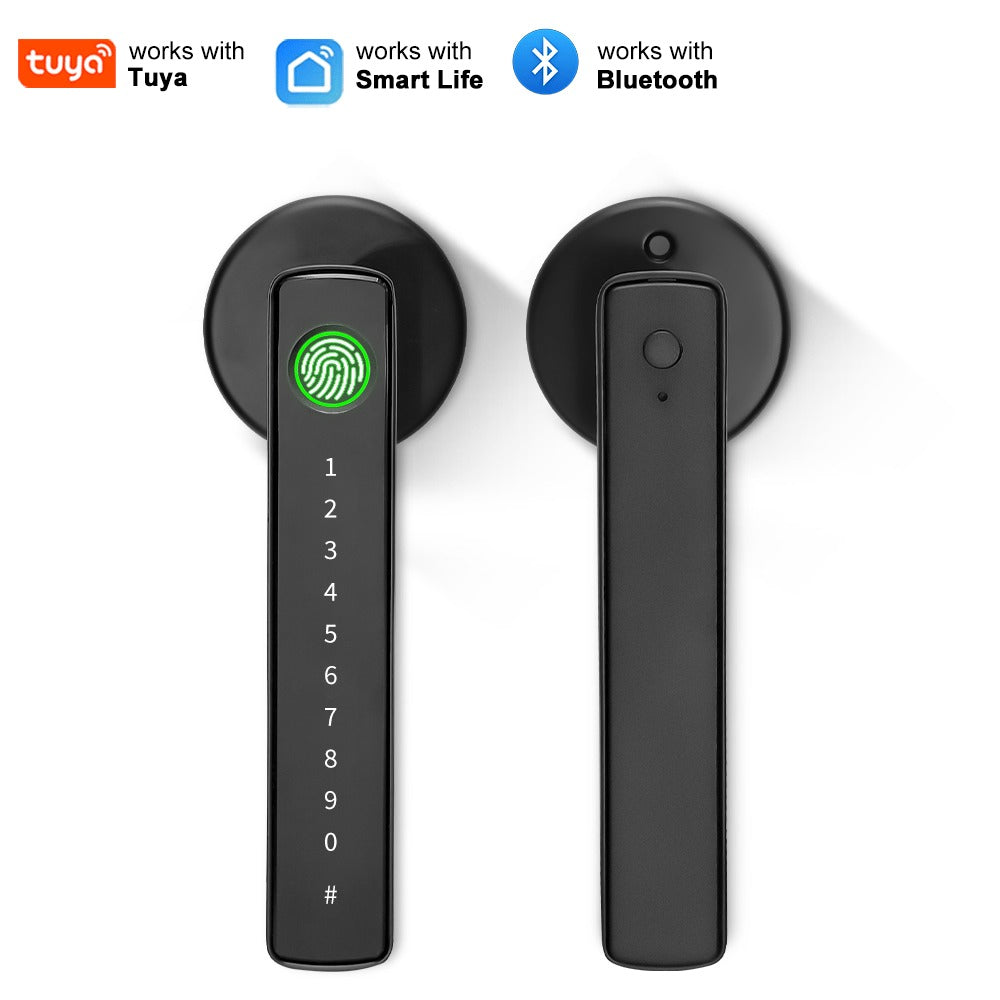 Aluminum Alloy Smart Door Handle Lock 4-in-1 with Fingerprint, Password, App & Key, Left & Right Hand Compatible