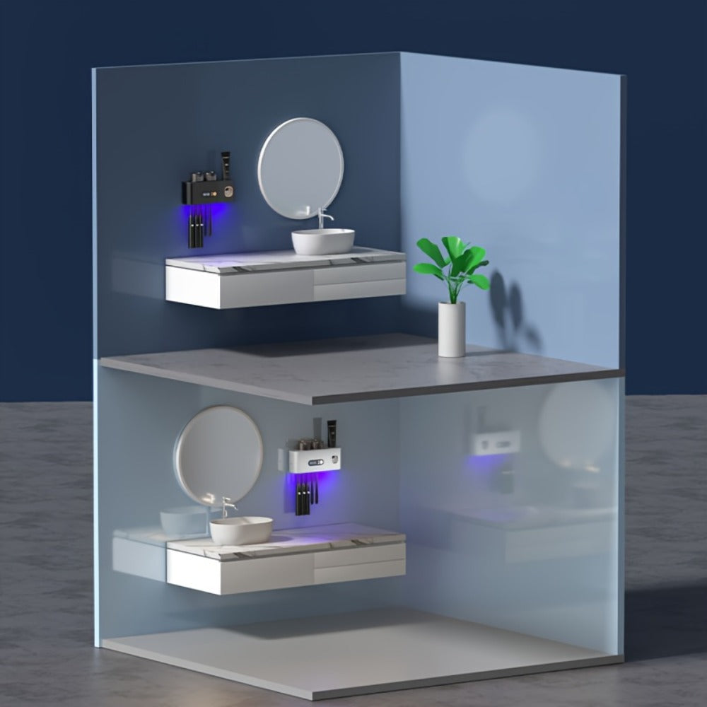 Five-Slot Wall-Mounted Toothbrush Holder with Two Cups, Toothpaste Dispenser and Digital Display
