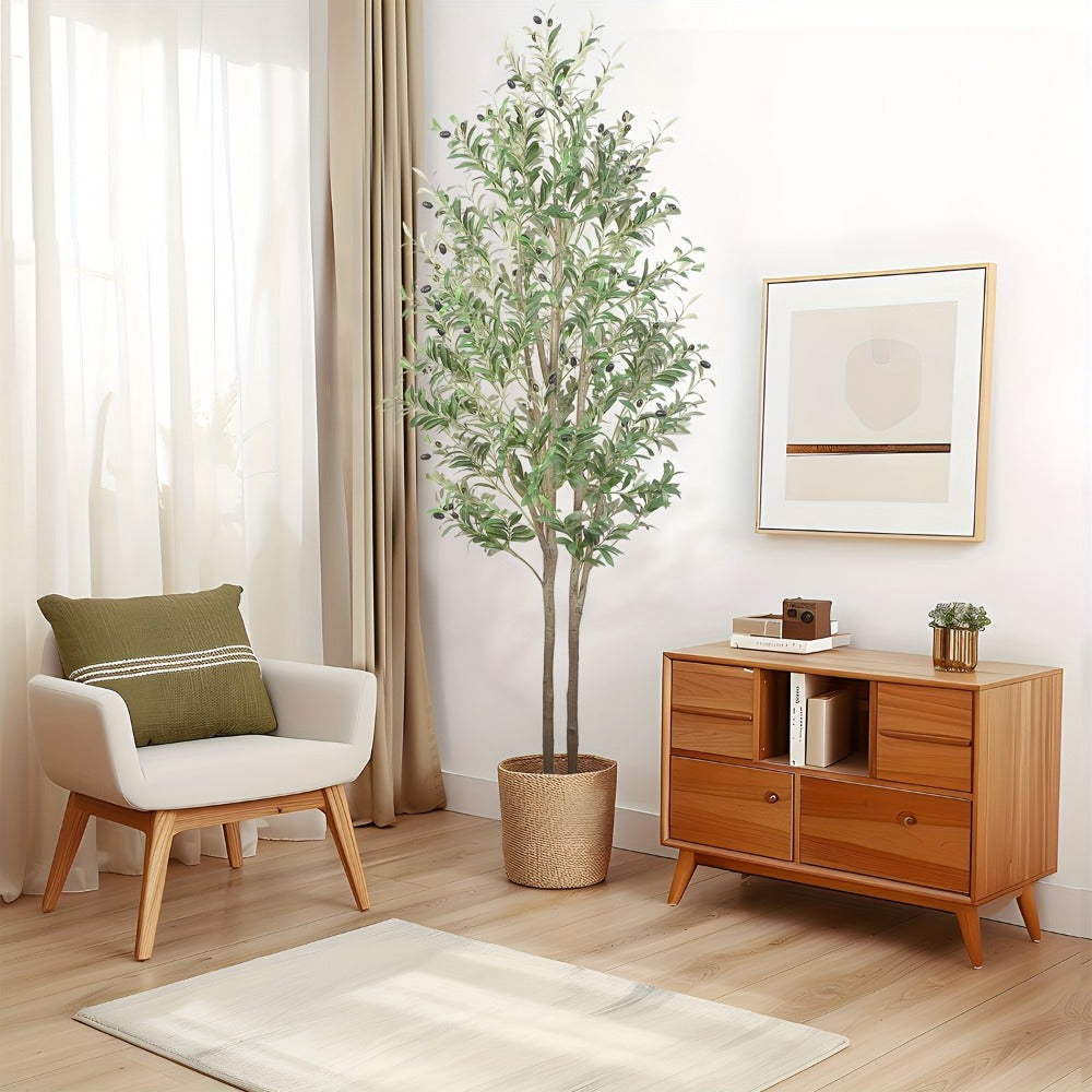 Full-Canopy Artificial Olive Tree with 4, 5, 6 or 7 ft Height Options, Decorative Fruit and Potted Base