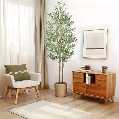 Full-Canopy Artificial Olive Tree with 4, 5, 6 or 7 ft Height Options, Decorative Fruit and Potted Base