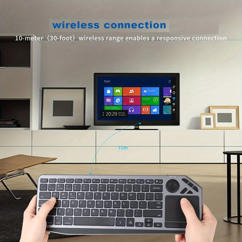 Touchpad Wireless Keyboard 2.4G Dual Mode, Backlit Multimedia Hotkeys, Type-C Rechargeable, All-in-One Remote for Smart TV