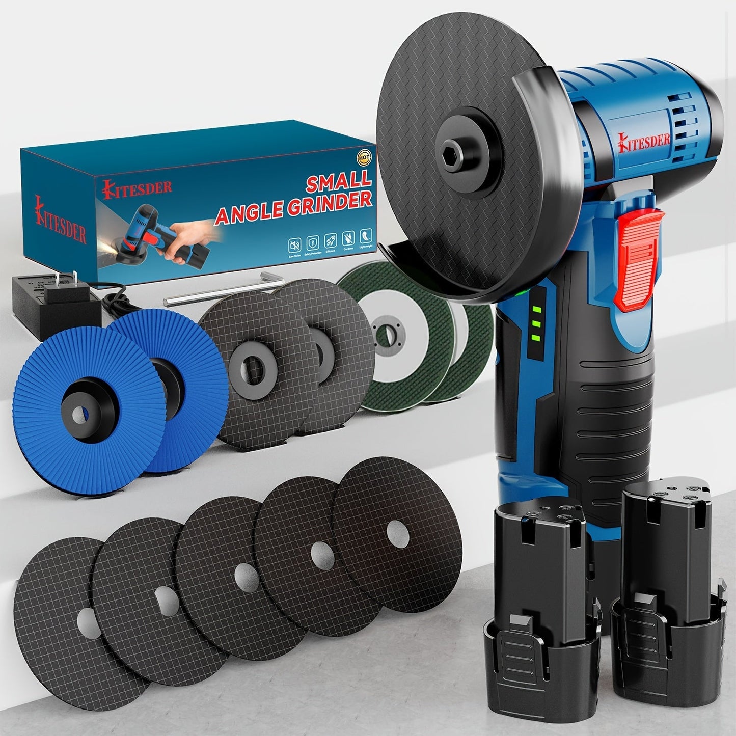 12V Cordless Angle Grinder - 19500 RPM Electric Sander & Polisher for Metal, Wood & Home, Multi-Function Grinding Tool