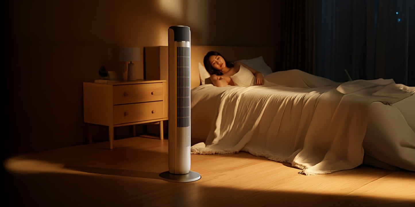 36-Inch Floor-Standing Tower Fan with Remote Control, 9.84-Inch Base and Titanium Gray or Black Finish