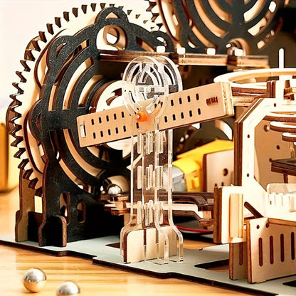 Marble Run Kit Electric 3D Wooden DIY Model Building Set, Brain Teaser STEM Puzzle Toy for Teens & Adults
