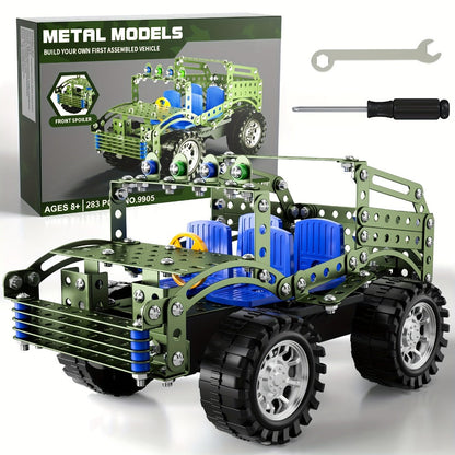 STEM Building Kit Model Car 283-287 Pcs Motorized Assembly Vehicle Toy with Tires & Openable Hood