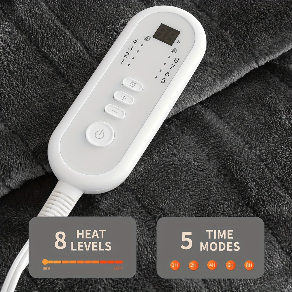 Electric Blanket with Temperature Control and Timer, Extra Large Flannel Heated Blanket, 8 Levels Auto-Off