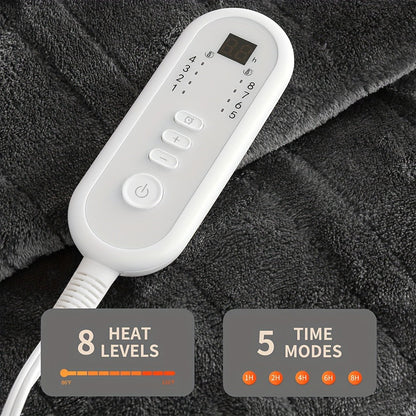 Electric Blanket with Temperature Control and Timer, Extra Large Flannel Heated Blanket, 8 Levels Auto-Off
