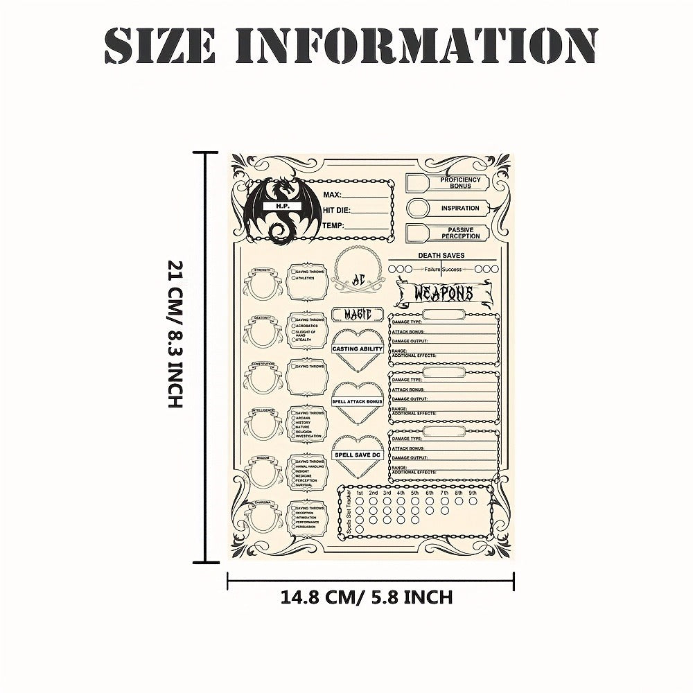 DnD 5e Character Sheet Set with Spell Tracker, A5 Player Journal for Dungeons & Dragons Campaigns