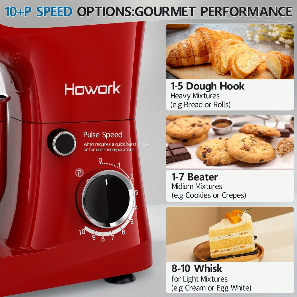 Stand Mixer 5QT, 10-Speed Electric Kitchen Mixer with Dough Hook, Flat Beater, Wire Whip & Pouring Shield