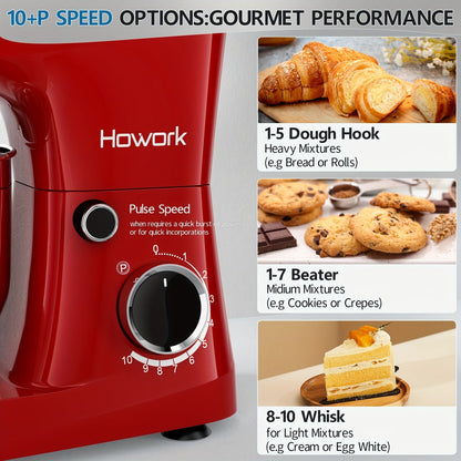 Stand Mixer 5QT, 10-Speed Electric Kitchen Mixer with Dough Hook, Flat Beater, Wire Whip & Pouring Shield