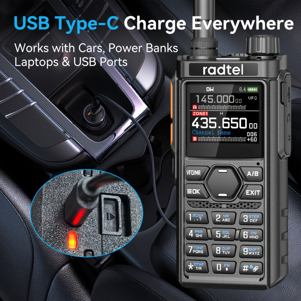 Tri-Band Ham Radio Handheld Walkie Talkie Radtel RT-910B, 6M VHF UHF Air Band Two-Way Radio, APP Programming