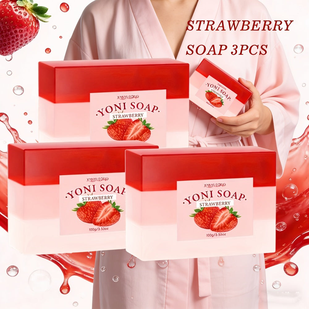Strawberry Intimate Soap for Women 3-Pack – pH-Balanced Feminine Wash Bar for Gentle Intimate & Body Cleansing | Moisturizing Sensitive Skin