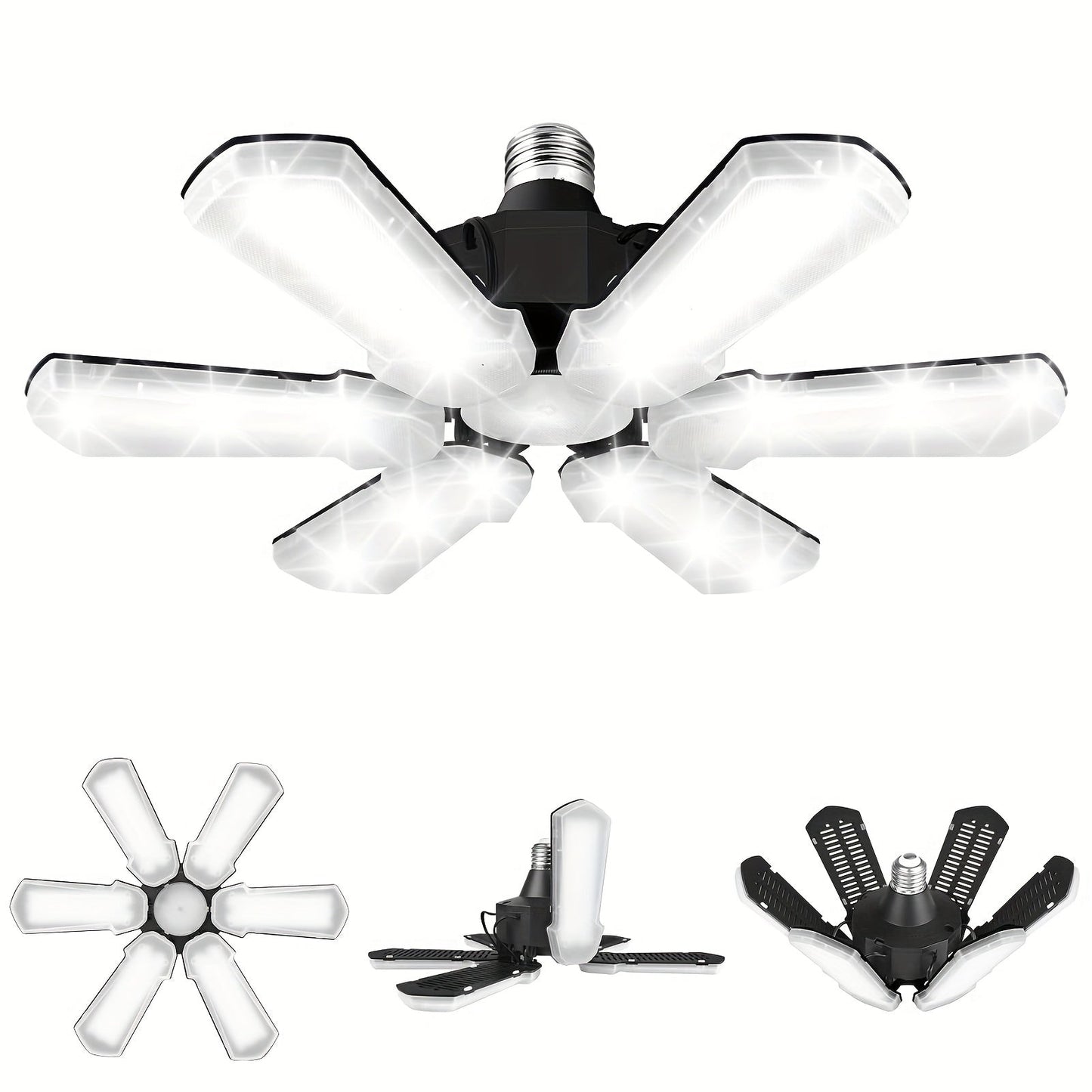 LED Garage Lights 25000LM Deformable, 250W Equivalent E26/E27 Screw-In Ceiling Shop Light with 6+1 / 8+1 Adjustable Panels for Garage